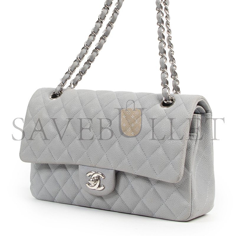 CHANEL GREY SUEDE CAVIAR LEATHER MEDIUM CLASSIC FLAP BAG (25*14*6.5cm) 
